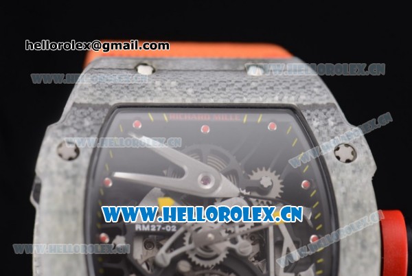 Richard Mille RM027-2 Miyota 9015 Automatic Carbon Fiber Case with Skeleton Dial Dot Markers and Oranger Nylon Strap - Click Image to Close